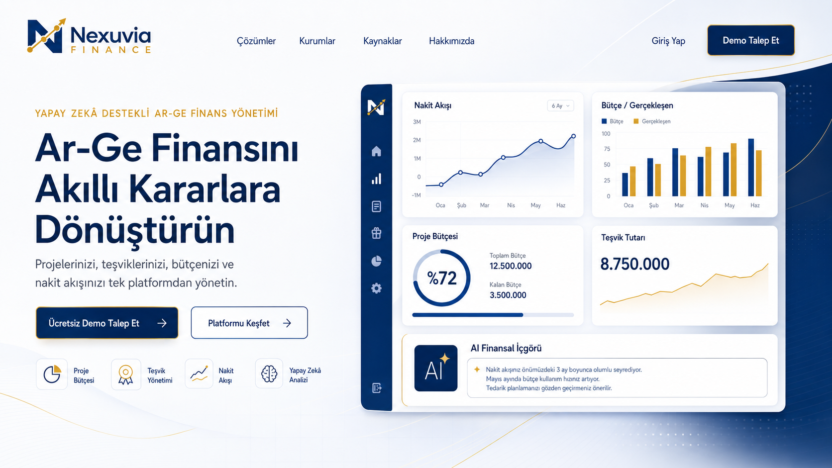 Nexuvia Finance ar-ge finans yönetimi platformu hero görseli